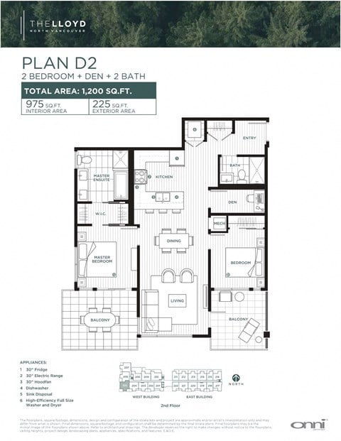 Floor plan for 2 beds, 2 baths, 976 sqft